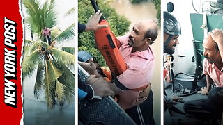 Sri Lankan man spends the night in a palm tree to escape floodwaters