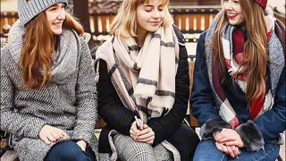 Womens Winter Beanie Hat Scarf Touchscreen Gloves Set Knit Warm Skull Caps Long Neck Scarves