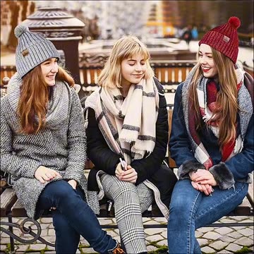 Womens Winter Beanie Hat Scarf Touchscreen Gloves Set Knit Warm Skull Caps Long Neck Scarves
