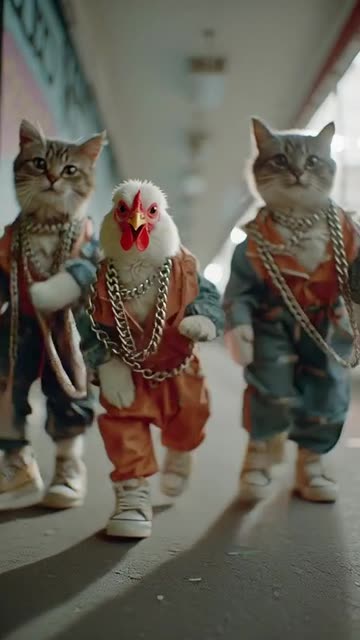 Cats dressed like human dancing in public