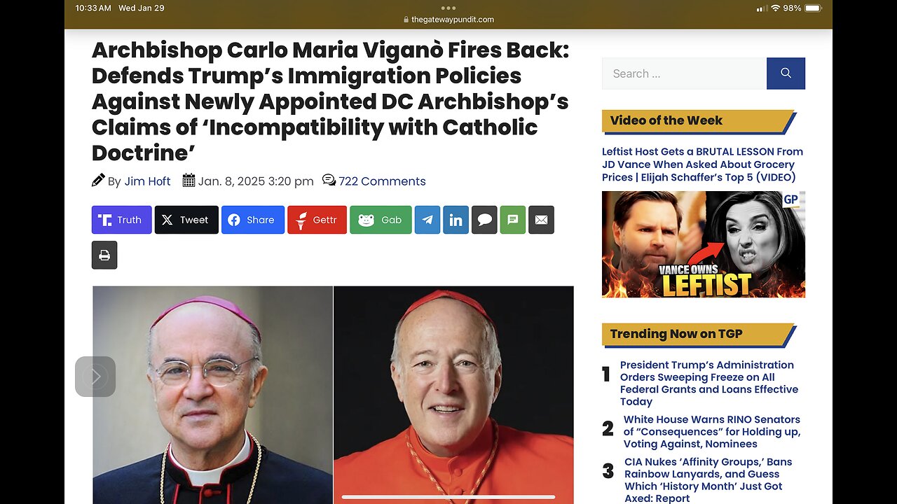 Archbishop Carlo Maria Viganò Fires Back: Defends Trump’s Immigration Policies