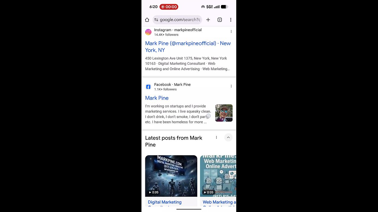 Mark Pine Google search on October 1, 2025.