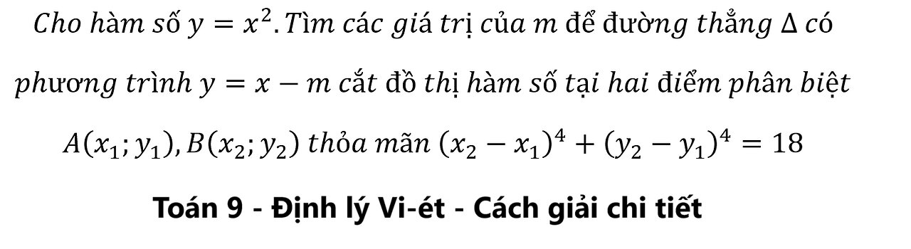 Toán 9: Cho hàm số y=x^2.Tìm các giá trị của m để đường thẳng ∆ có phương trình y=x-m cắt đồ thị