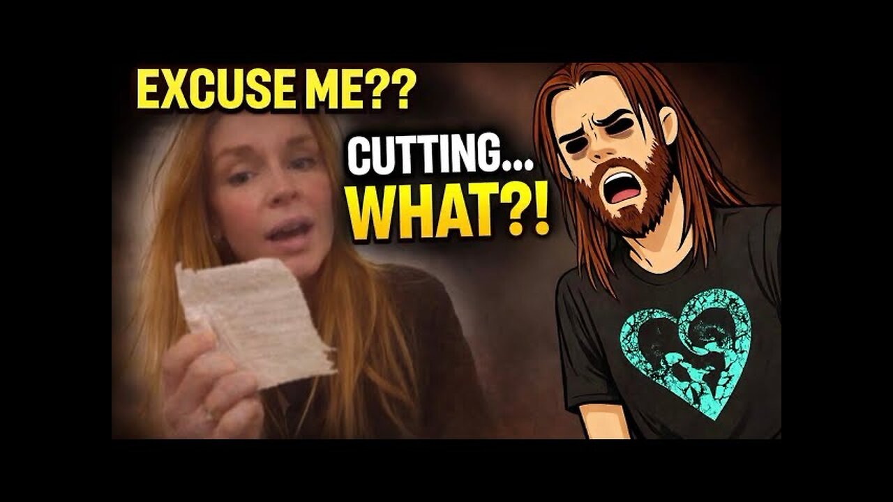 Someone is cutting Heathers underwear on half while she’s still wearing it.