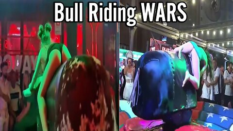 Bull Riding Girls take the mechanical BULL down!!