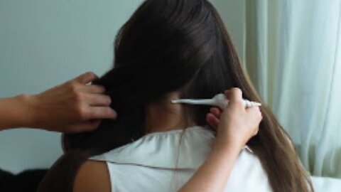 ASMR Soft Hair Play, Parting, Inspecting, Back Tracing on my Sister