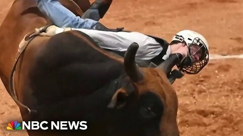 Professional bull rider gored in throat by bull horn during rodeo