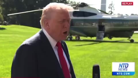 President Trump takes questions before heading to the Navy celebration