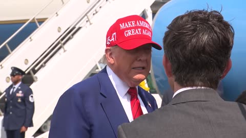 President Trump Gaggles with Press at Morristown Municipal Airport, June 20, 2025
