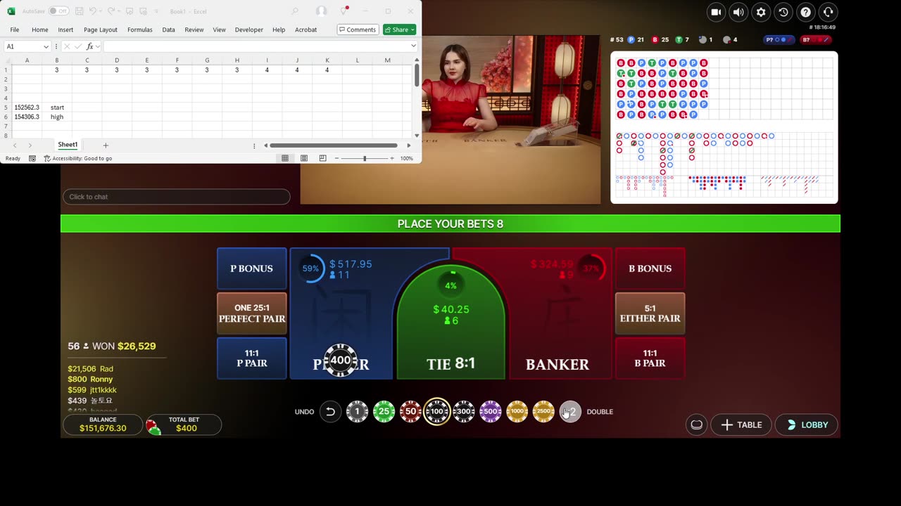 Baccarat - 21 units won with Plus 1 Money Management. Lots of mistakes made with both the MM & BS.