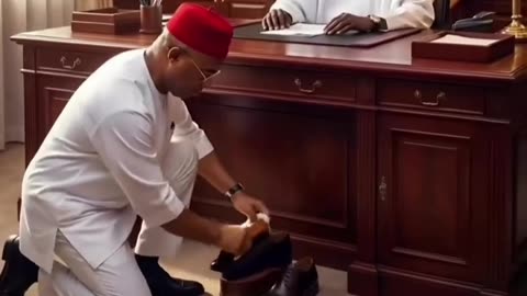 Hope Uzodimma cleaning shoe for Tinubu in Aso Rock or what's he doing there?