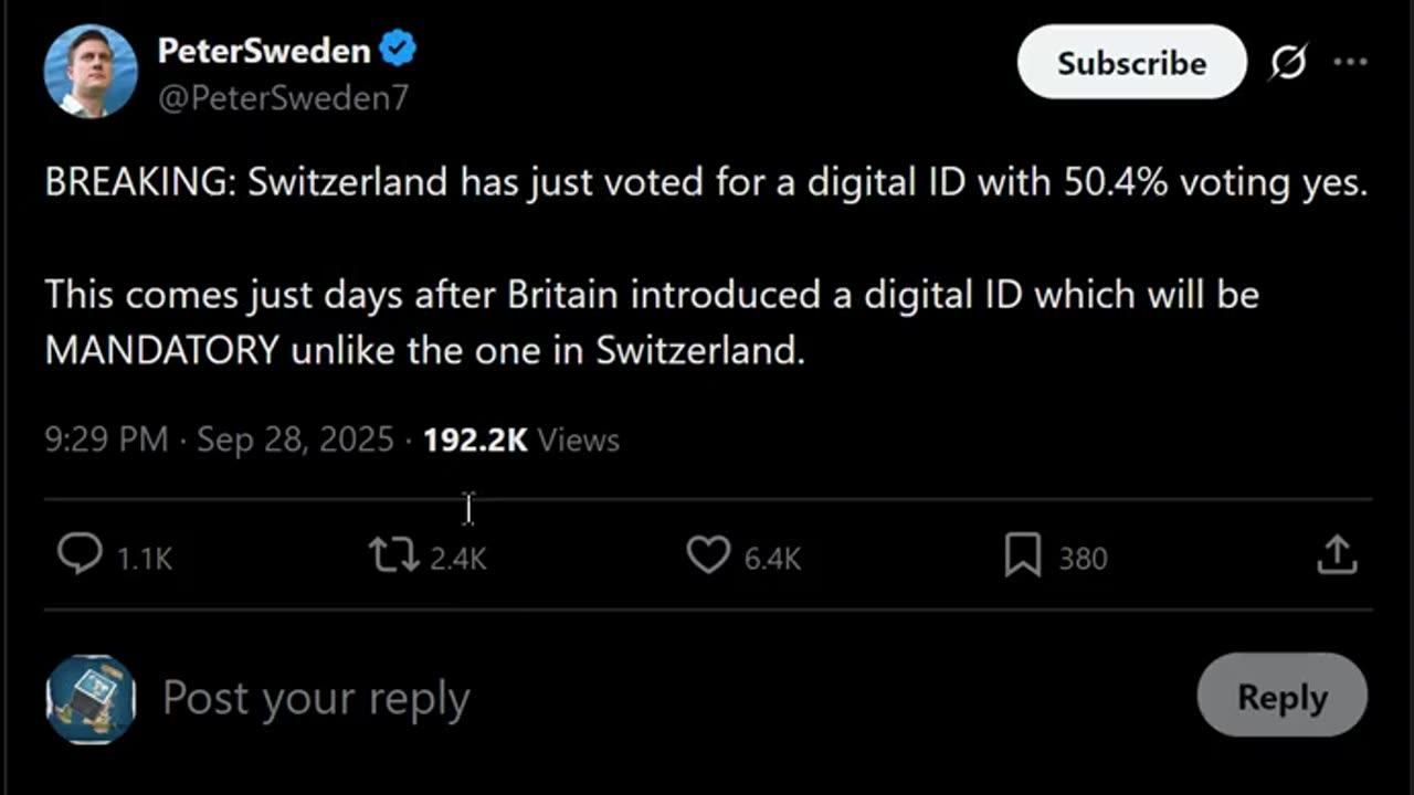 Switzerland has just voted for a digital ID with 50.4% voting yes - Smoke&Mirrors