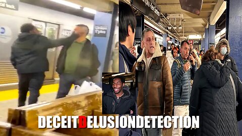 A black maniac slashed two white men in their faces in a wild, caught-on-video outburst on a busy Queens subway platform