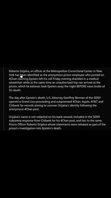 Jeffrey Epstein taken out of prison day before 'suicide'