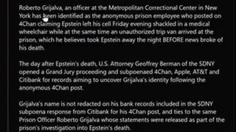 Jeffrey Epstein taken out of prison day before 'suicide'