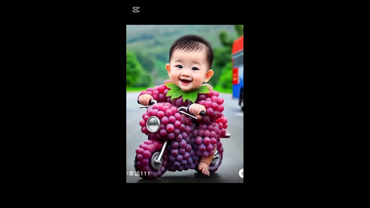 cute baby play with red grapes cycle