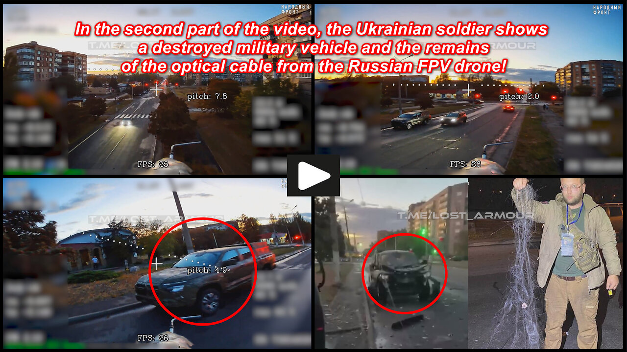 Kramatorsk: Russian wired FPV drone hunting Ukrainian military vehicles
