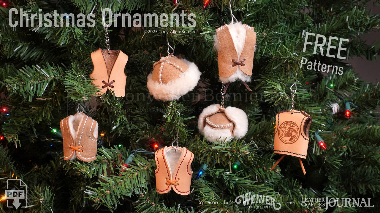 FREE Leather or Sheepskin Christmas Ornament Patterns. Leathercraft Keychain and Ornament Tutorial.