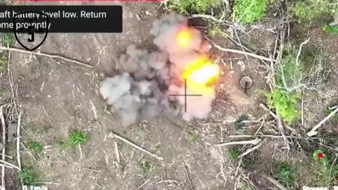 A Ukrainian drone dropped grenade is used on a Russian mortar position