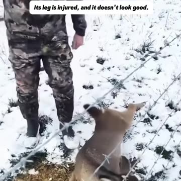 little deer leg was caught in barbed wire fence