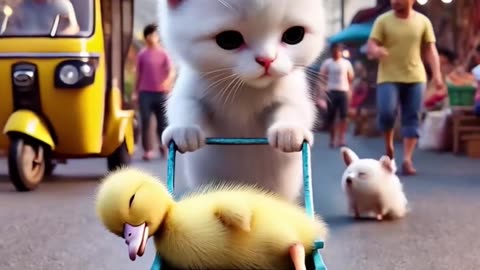 A disabled duckling helps his cat friend 🐥 #DuckRescue #CuteAnimals #AnimalRescue