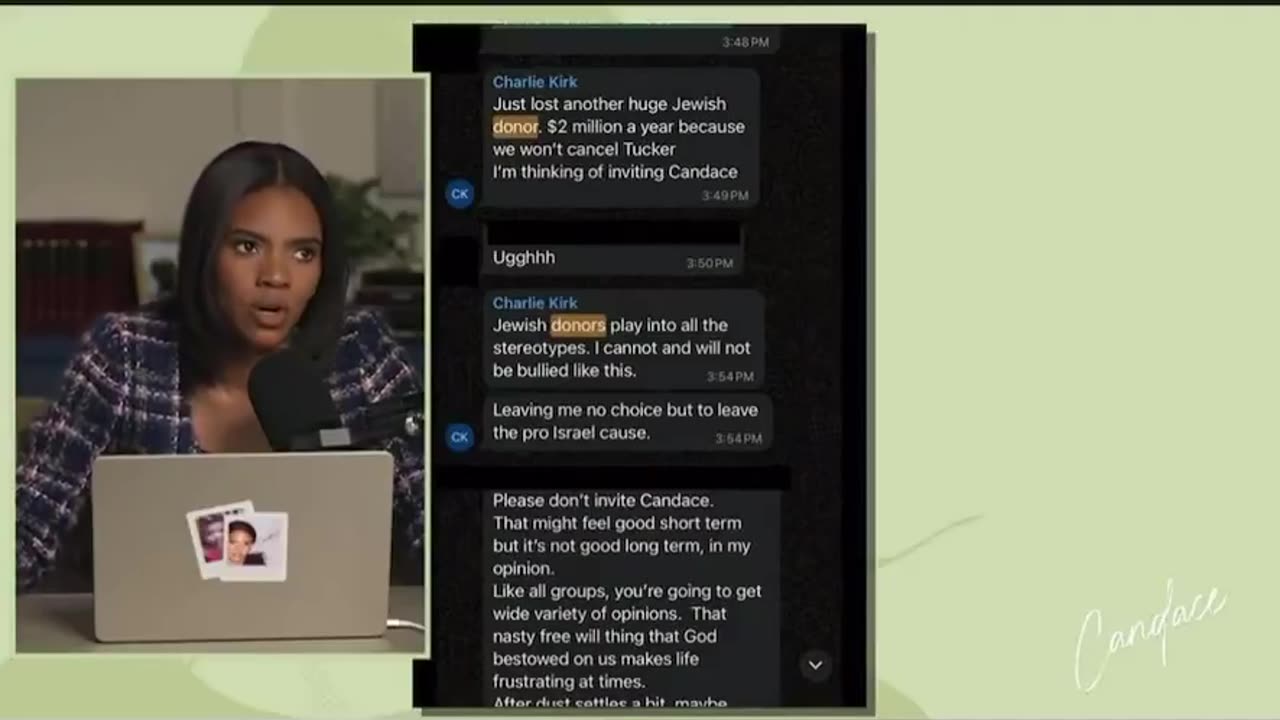 Candace Owens shared group chat with TPUSA affiliates no choice but to "leave the pro-Israel cause"