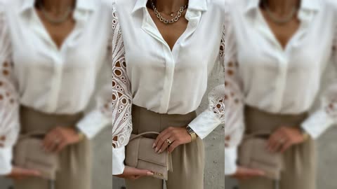Lace Sleeve Collared Neck Blouse