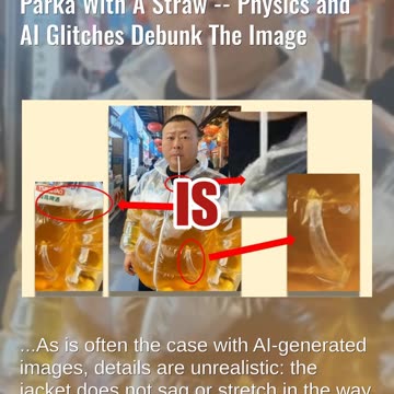 Fact Check: Photo Does NOT Show A Real Tsingtao Beer-Filled Puffer Parka With A Straw -- AI Image