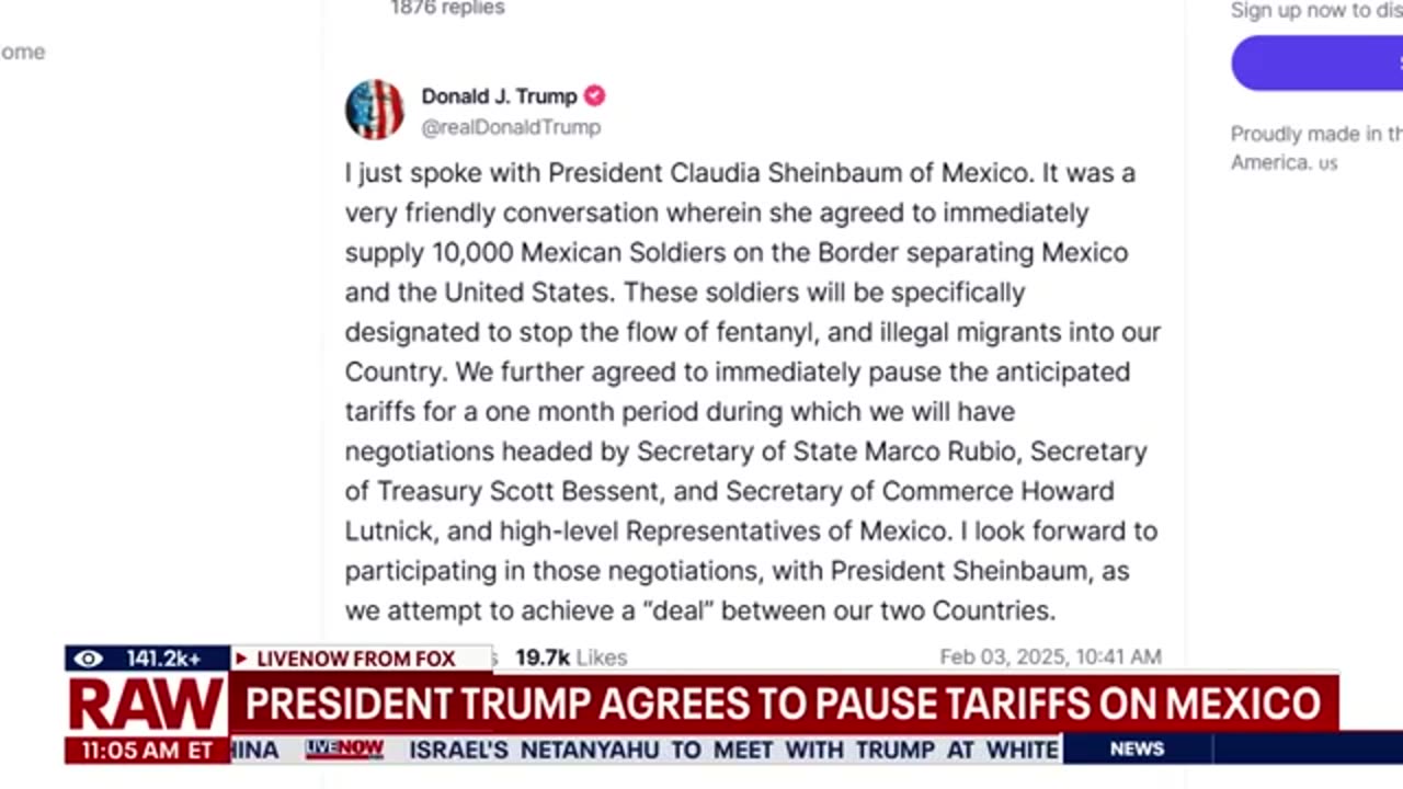 Mexico president makes deal with Trump to pause tariffs for a month, put 10K troops on border