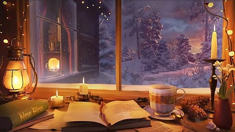 Cozy Winter Cabin with Fireplace, Snow Falling and Soothing Wind Sounds for Relaxation