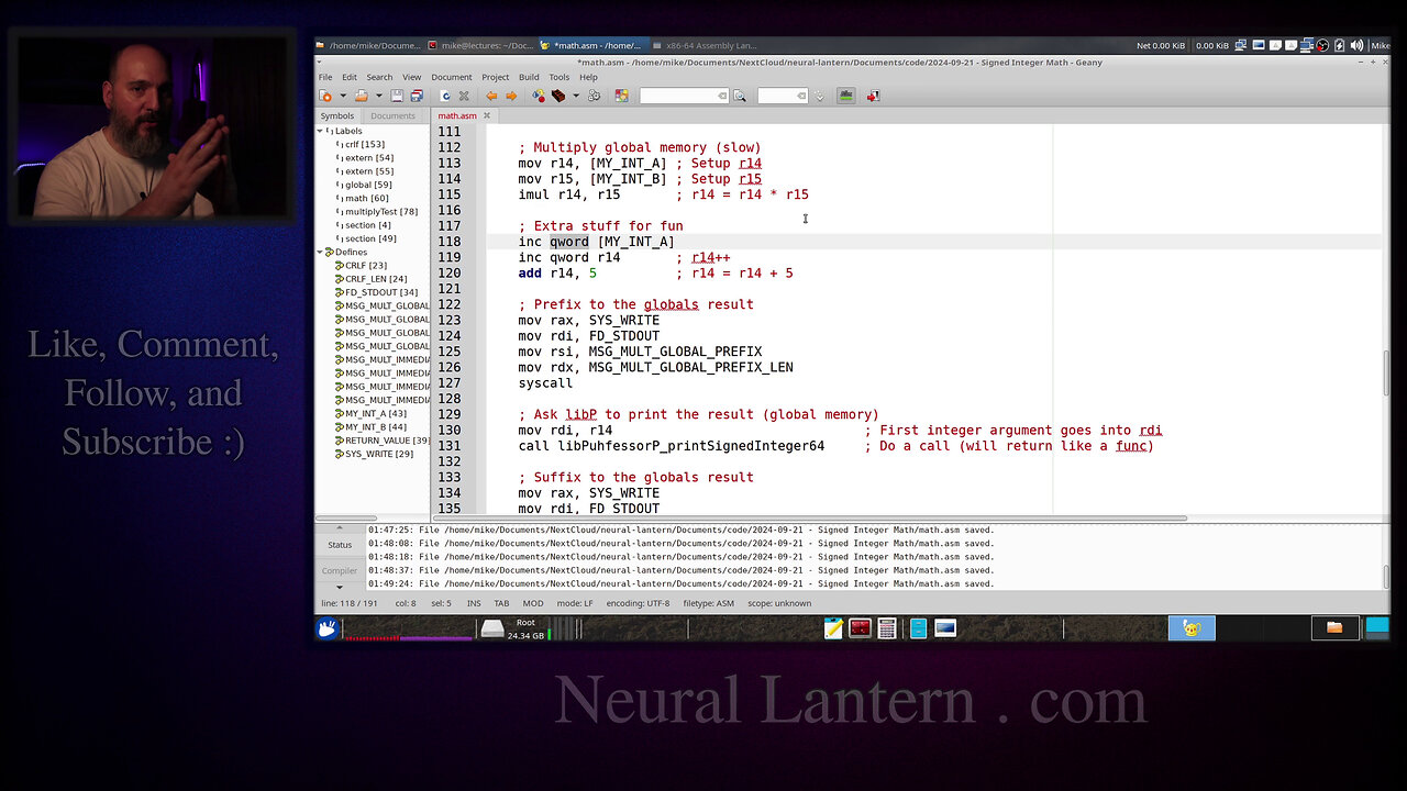 x86-64 Assembly: Signed Integer Multiplication and Addition with IMUL & ADD (YASM on Ubuntu Linux)