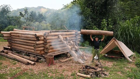 Building a Wooden Cabin Alone in the Forest – Off Grid Survival in Vietnam