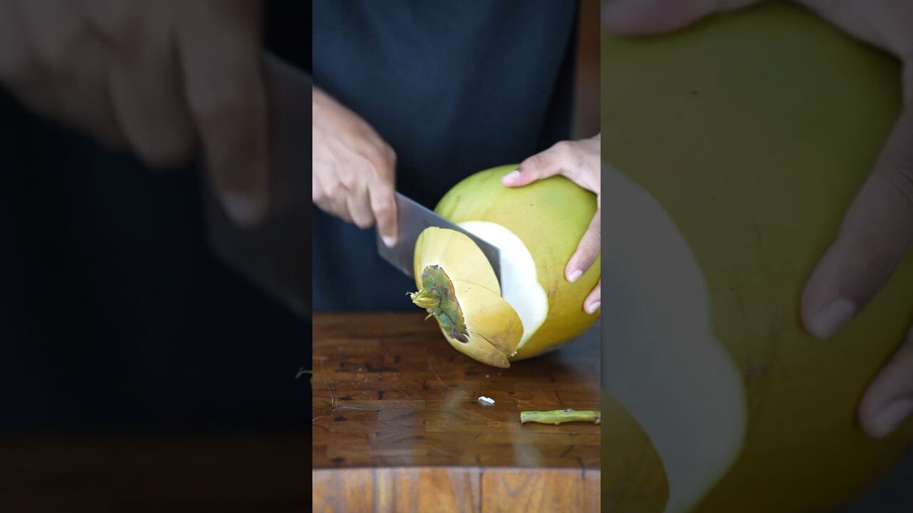Satisfying coconut cutting - making coco milk shake