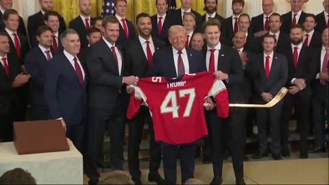 Florida Panthers Present Trump with Gold Hockey Stick and ‘47’ Jersey
