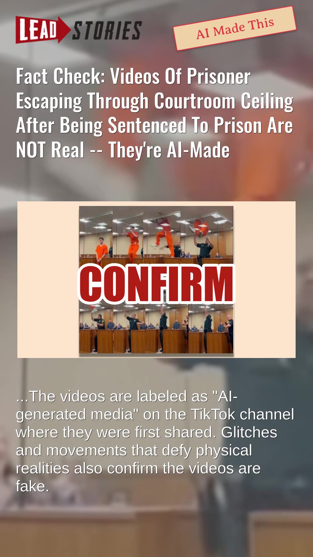 Fact Check: Videos Of Prisoner Escaping Through Courtroom Ceiling After Sentencing NOT Real -- AI