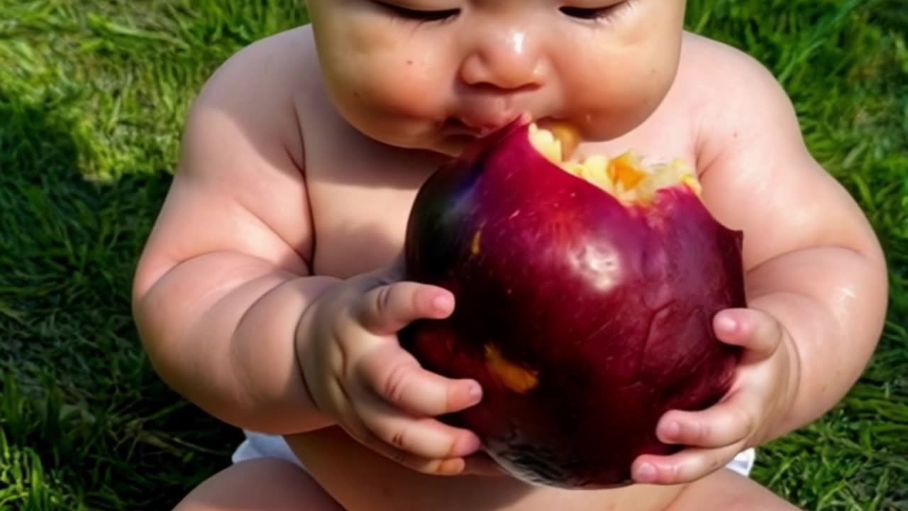 Funny video of a child eating a big fruit video 2025 skc.com 38