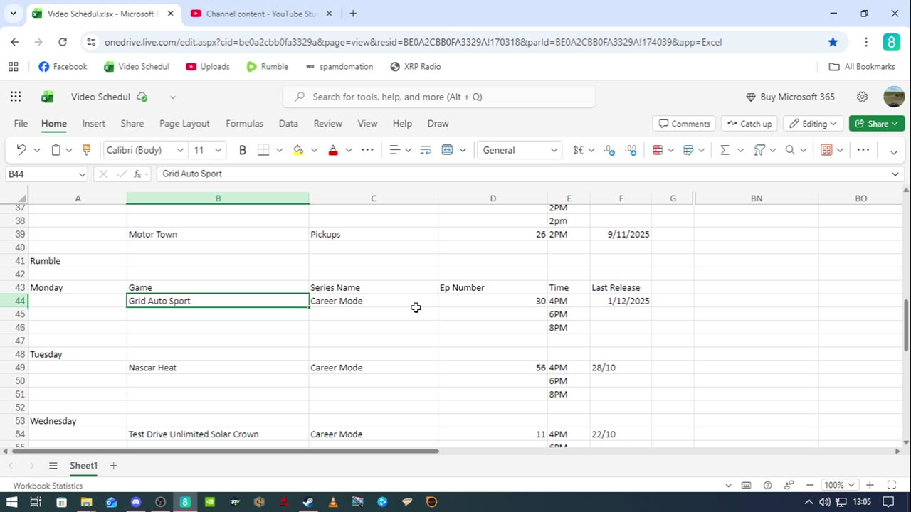 Video Schedule Rumble (November 2025)
