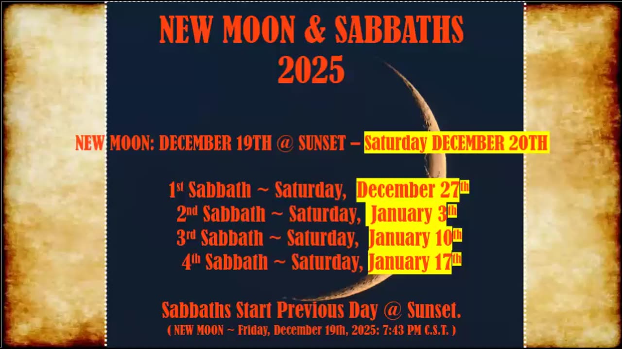 NEW MOON & SABBATHS JANUARY 2026