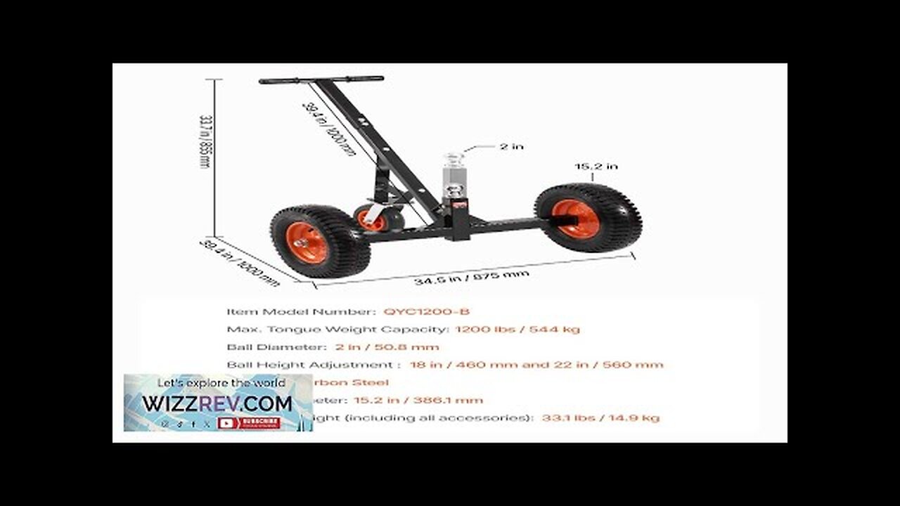 1200lbs Trailer Dolly 18 and 22 in Adjustable Height 2 in Ball Review