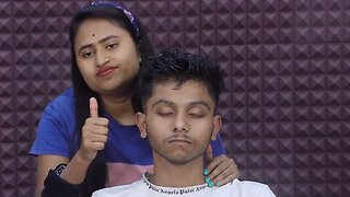 Heavy Oil Head Massage by Barber Girl Pakhi _ Neck Cracking _ Forehead Tapping ASMR _ Pin Pen Tool