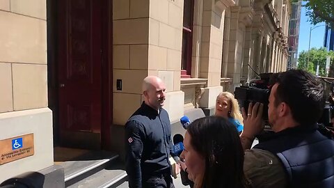 Thomas Sewell speaks to the media after being released on bail this