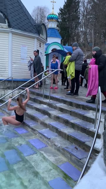 Girl Slips Down Stairs Walking Into Pool