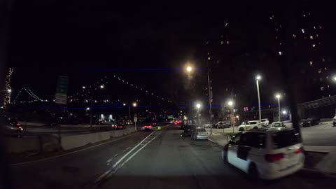 Driving New York City NYC Over Williamsburg Bridge Manhattan to Queens at Night ASMR