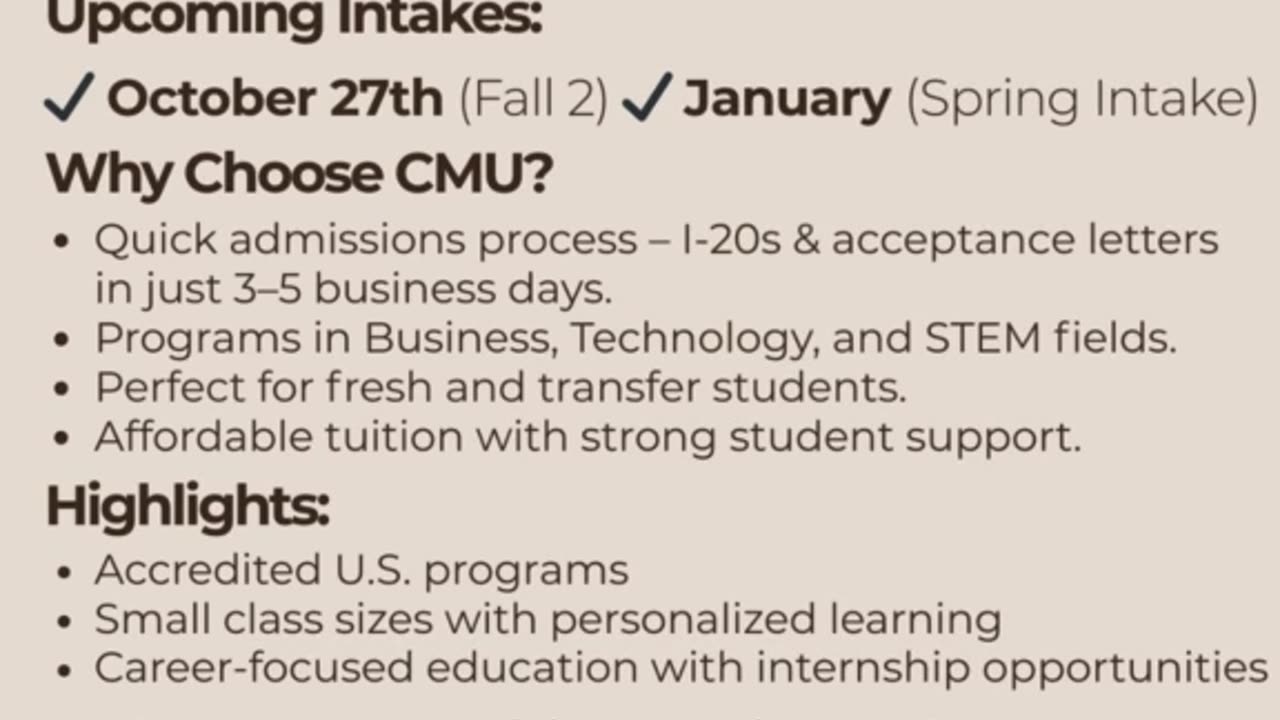 Study Business & STEM at CMU with Divine Associates Ltd