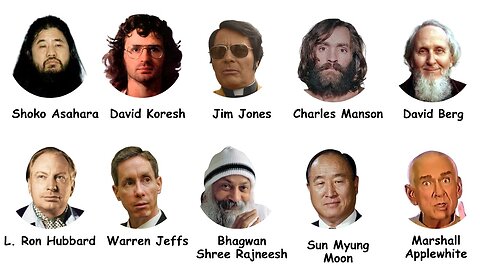 I 10 leader religiosi di cults NRM più importanti che sono stati arrestati DOCUMENTARIO Il paganesimo moderno,comprende una vasta serie di cults,sette e nuovi movimenti religiosi detti NRM e cult UFO,apocalittici che esistono da decenni