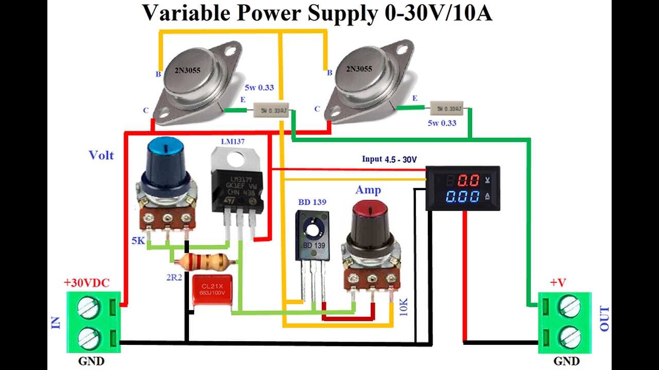 Variable power supply 0-30V/10A