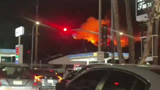 Traffic jams are forming as people evacuate the Hollywood Hills