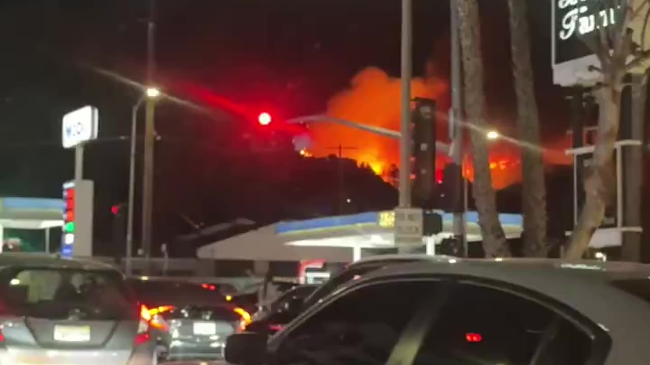 Traffic jams are forming as people evacuate the Hollywood Hills