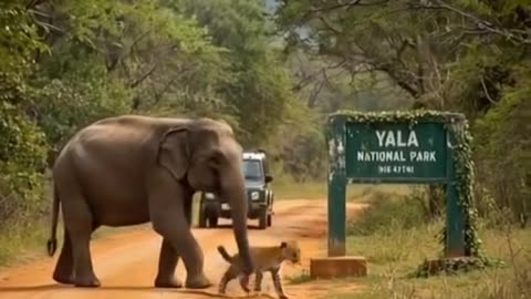 Elephant Saves Lion Cub. Even Animals Have Noble Qualities.🐘🐅💕