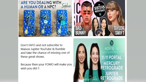 Subscribe to Maison Jupiter YouTube & Rumble !!!